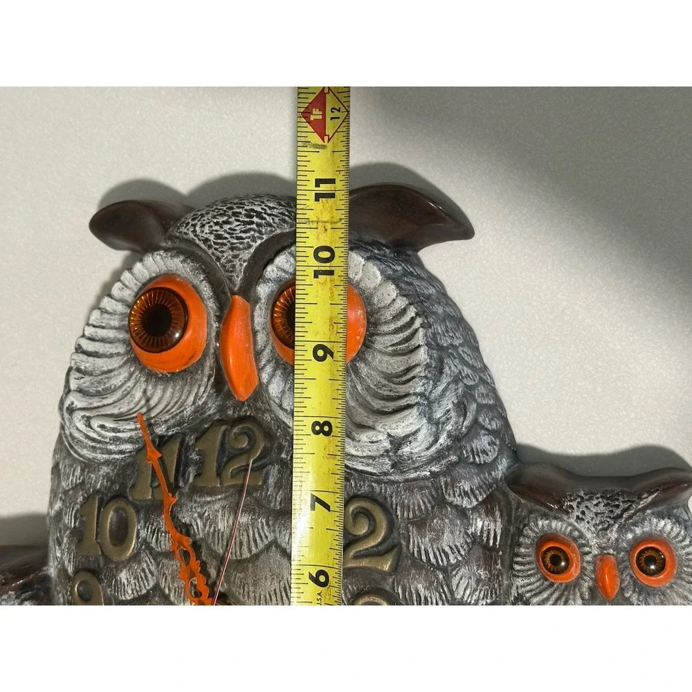 VTG Handmade Ceramic 3 Owl Family On Branch Wall Clock Retro 1975 Boho Works!